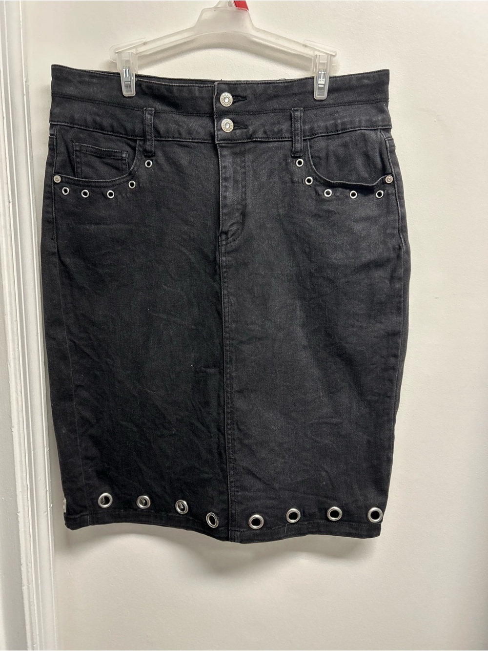 Hydraulic Nolita Black Denim Grommet Pencil Skirt